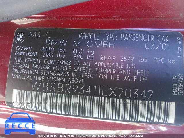 2001 BMW M3 CI WBSBR93411EX20342 image 8