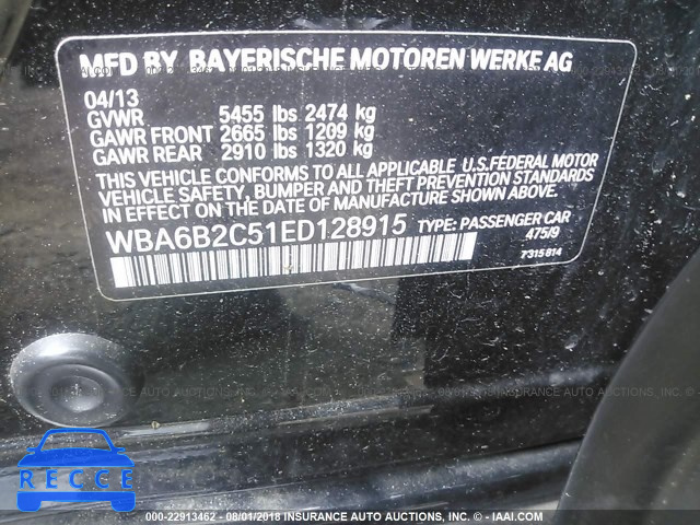 2014 BMW 650 I/GRAN COUPE WBA6B2C51ED128915 зображення 8