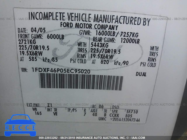 2005 FORD F450 SUPER DUTY 1FDXF46P05EC95020 image 9