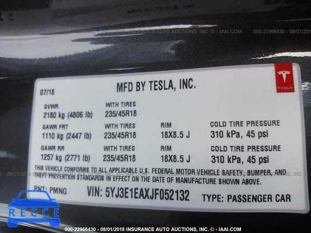 2018 TESLA MODEL 3 5YJ3E1EAXJF052132 Bild 8