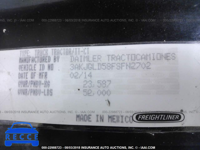 2015 FREIGHTLINER CASCADIA 125 3AKJGLD58FSFN2702 image 9