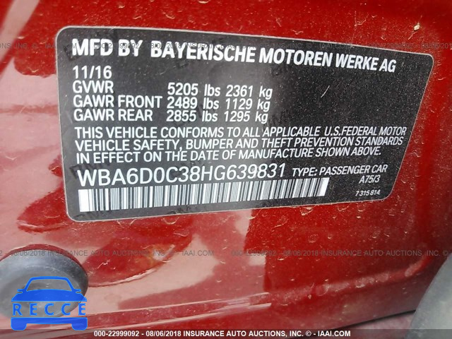 2017 BMW 640 I/GRAN COUPE WBA6D0C38HG639831 Bild 8