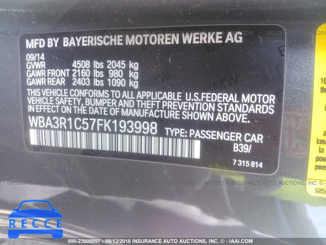 2015 BMW 435 I WBA3R1C57FK193998 зображення 8