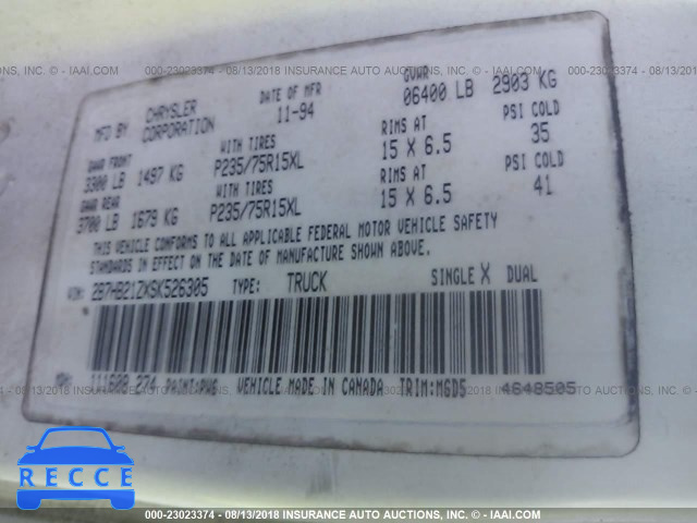1995 DODGE RAM VAN B2500 2B7HB21ZXSK526305 image 8