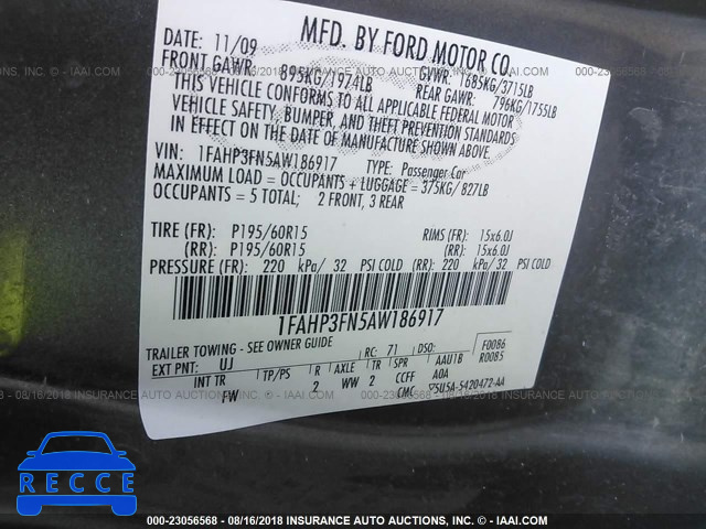 2010 FORD FOCUS SE 1FAHP3FN5AW186917 image 8
