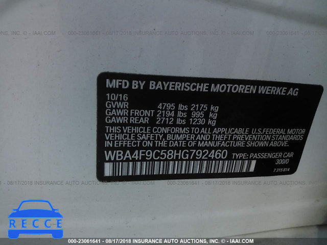2017 BMW 430XI GRAN COUPE WBA4F9C58HG792460 зображення 8