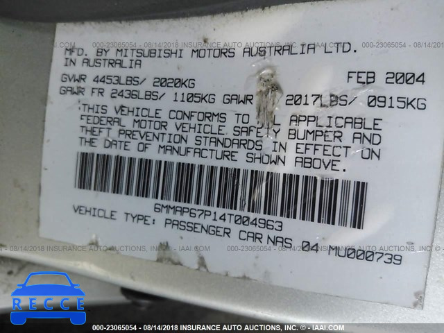 2004 MITSUBISHI DIAMANTE LS 6MMAP67P14T004963 image 8