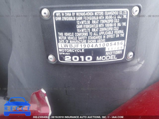 2010 HONDA NHX110 LWBJF1904A1005456 image 8