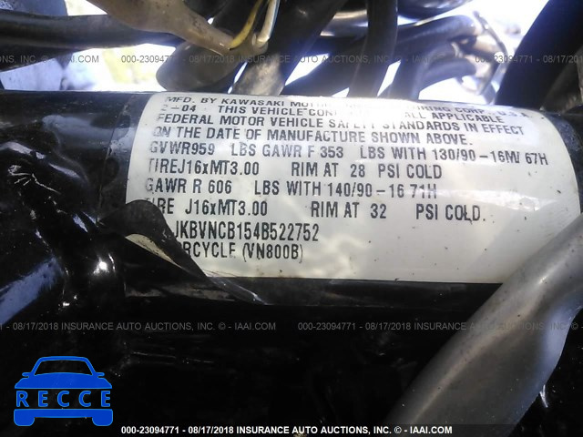 2004 KAWASAKI VN800 B JKBVNCB154B522752 зображення 9