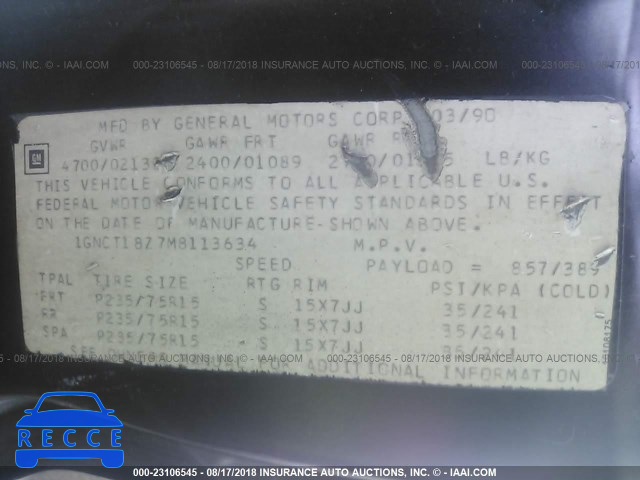1991 CHEVROLET BLAZER S10 1GNCT18Z7M8113634 зображення 8