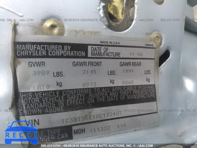1987 CHRYSLER NEW YORKER 1C3BT56E1HC172407 image 8