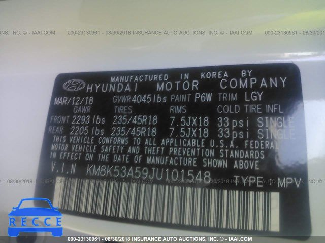 2018 HYUNDAI KONA ULTIMATE KM8K53A59JU101548 image 8