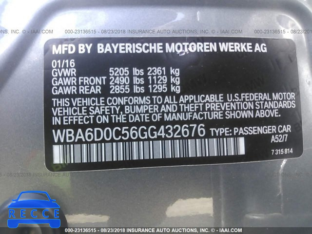 2016 BMW 640 I/GRAN COUPE WBA6D0C56GG432676 зображення 8