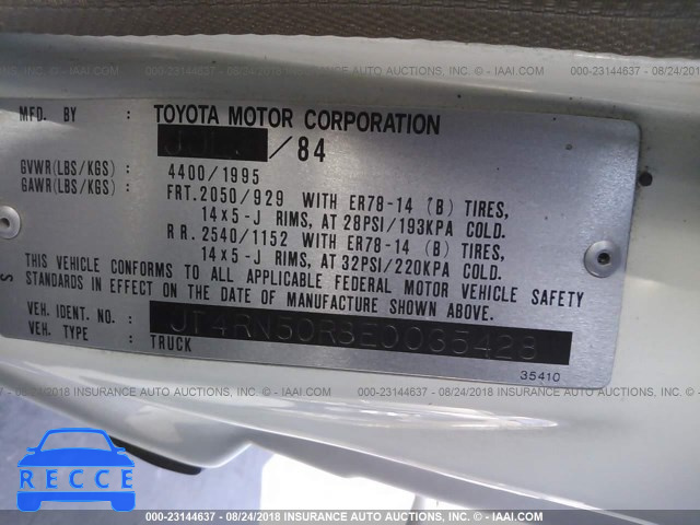 1984 TOYOTA PICKUP 1/2 TON RN50 JT4RN50R8E0035428 image 8