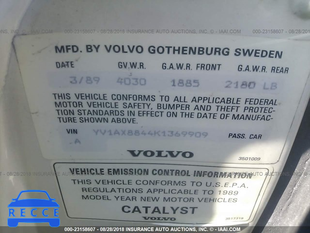 1989 VOLVO 244 DL/GL YV1AX8844K1369909 image 8