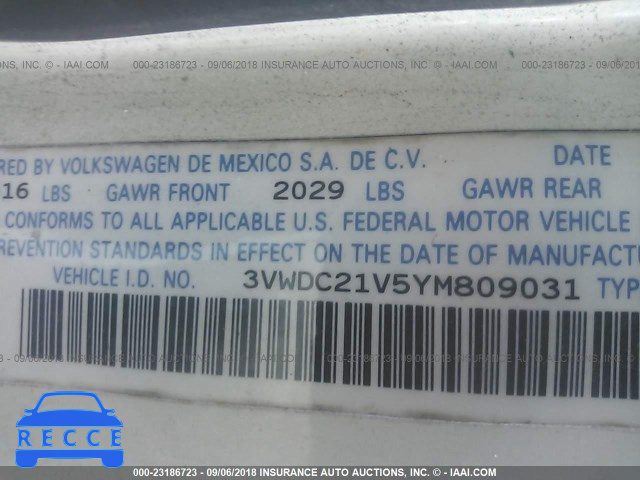 2000 VOLKSWAGEN CABRIO GLS 3VWDC21V5YM809031 image 8