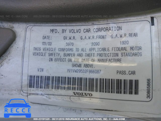 2002 VOLVO V40 1.9T YV1VW29532F866087 image 8