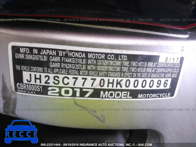 2017 HONDA CBR1000 SP JH2SC7770HK000096 зображення 9
