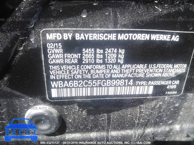 2015 BMW 650 I/GRAN COUPE WBA6B2C55FGB99814 Bild 8