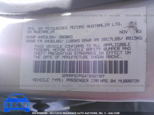 2004 MITSUBISHI DIAMANTE LS 6MMAP67P64T002707 image 8