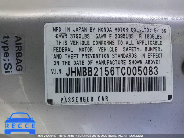 1996 HONDA PRELUDE SI/SR JHMBB2156TC005083 image 8