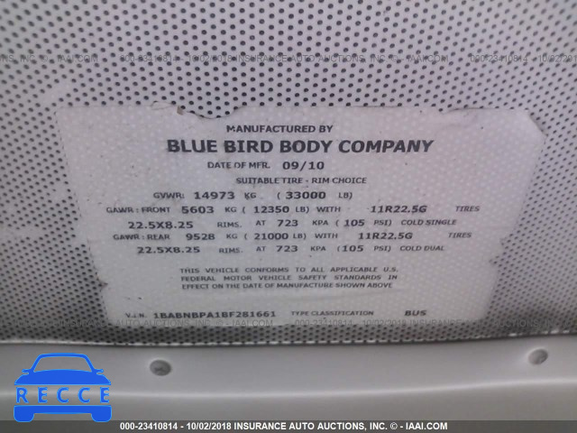 2011 BLUE BIRD BUS 1BABNBPA1BF281661 image 8