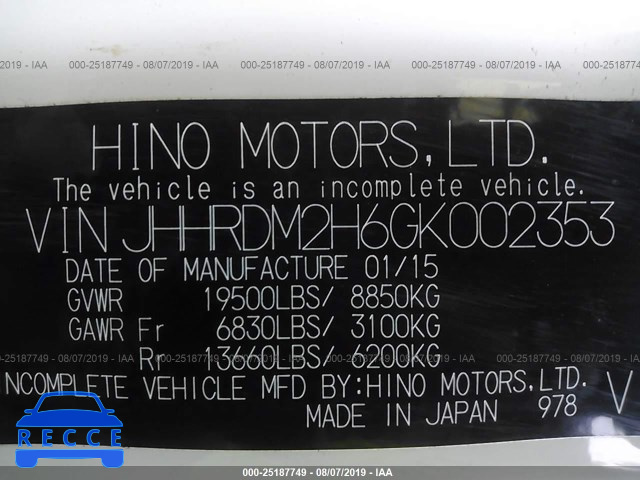 2016 HINO 195 JHHRDM2H6GK002353 image 8