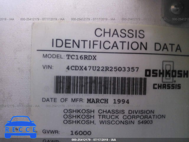 1994 OSHKOSH MOTOR TRUCK CO. CHASSIS T LINE MOTOR HOME 4CDX47U22R2503357 image 8