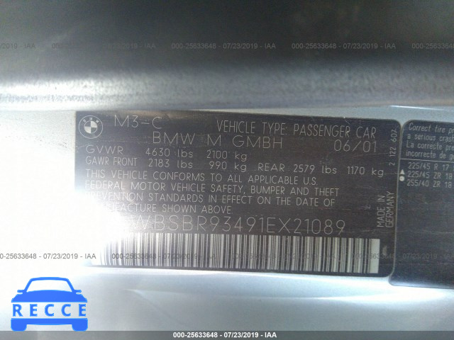 2001 BMW M3 CI WBSBR93491EX21089 Bild 8