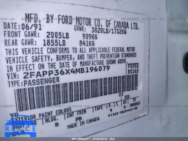 1991 FORD TEMPO GL 2FAPP36X4MB196079 image 8