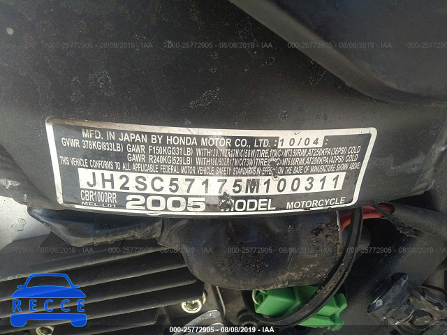 2005 HONDA CBR1000 RR JH2SC57175M100311 image 9