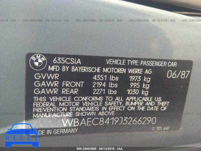 1988 BMW 635 CSI AUTOMATICATIC WBAEC8419J3266290 зображення 8