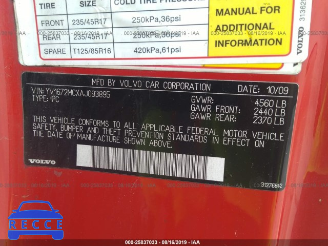 2010 VOLVO C70 T5 YV1672MCXAJ093895 image 8