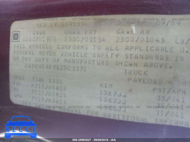 1990 GMC S TRUCK S15 1GTCS19Z7L2503371 image 8