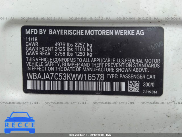 2019 BMW 530 XI WBAJA7C53KWW16578 image 8