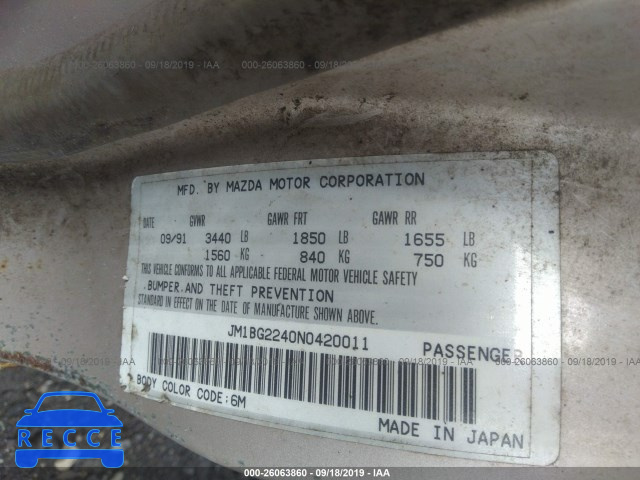 1992 MAZDA PROTEGE DX JM1BG2240N0420011 image 8