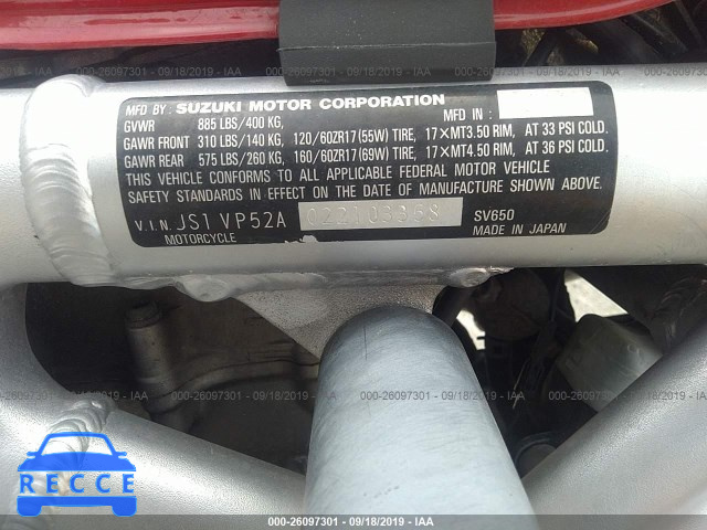 2002 SUZUKI SV650 S JS1VP52A022103358 image 9
