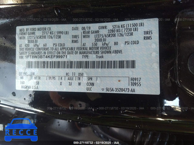 2019 FORD SUPER DUTY F-350 SRW XL/XLT/LARIAT 1FT8W3BT4KEF99971 image 8