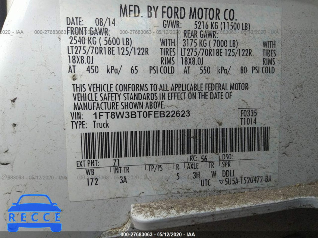 2015 FORD SUPER DUTY F-350 SRW PLATINUM/XL/XLT/LARIAT 1FT8W3BT0FEB22623 image 8