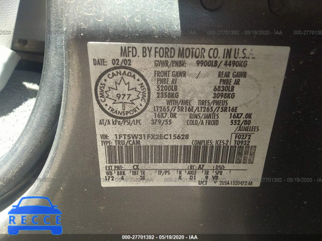 2002 FORD SUPER DUTY F-350 SRW SRW SUPER DUTY 1FTSW31FX2EC15628 image 8