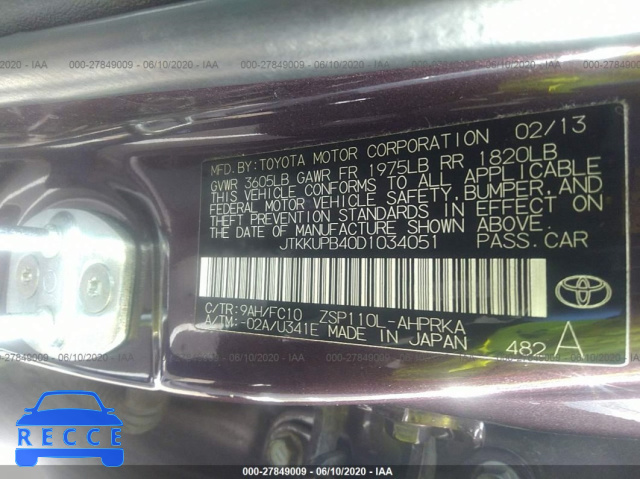 2013 SCION XD JTKKUPB40D1034051 image 8