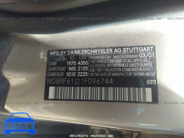 2001 MERCEDES-BENZ C-CLASS 240 WDBRF61J21F096744 зображення 8
