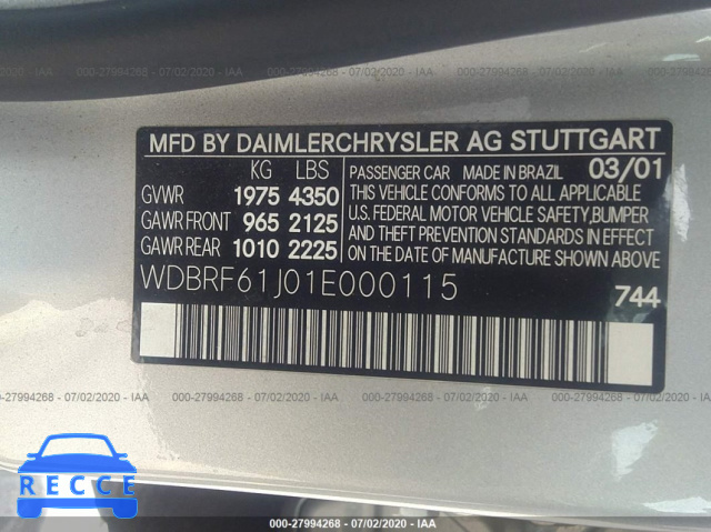 2001 MERCEDES-BENZ C-CLASS WDBRF61J01E000115 image 8