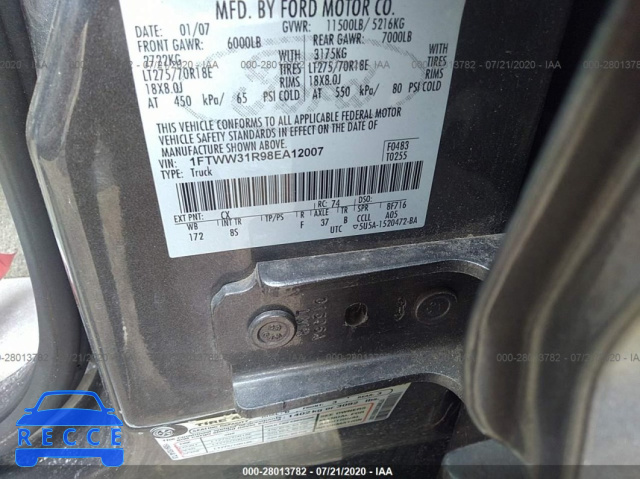 2008 FORD SUPER DUTY F-350 SRW XL/XLT/FX4/LARIAT 1FTWW31R98EA12007 image 8