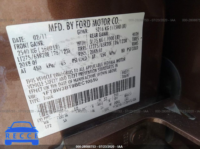 2011 FORD SUPER DUTY F-350 SRW XL/XLT/LARIAT/KING RANCH 1FT8W3BT9BEC10550 image 8