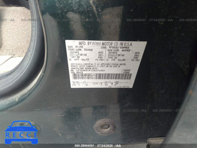 2002 FORD SUPER DUTY F-350 SRW SRW SUPER DUTY 1FTSW31F12EB74421 image 8
