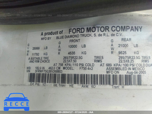 2006 FORD SUPER DUTY F-750 XL/XLT 3FRWF75G26V268803 image 8