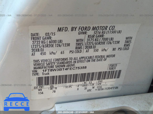 2015 FORD SUPER DUTY F-350 SRW PLATINUM/XL/XLT/LARIAT 1FT8W3BT4FEC75358 image 8