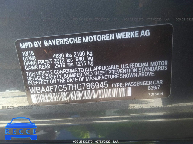 2017 BMW 4 SERIES GRAN COUPE WBA4F7C57HG786945 image 8