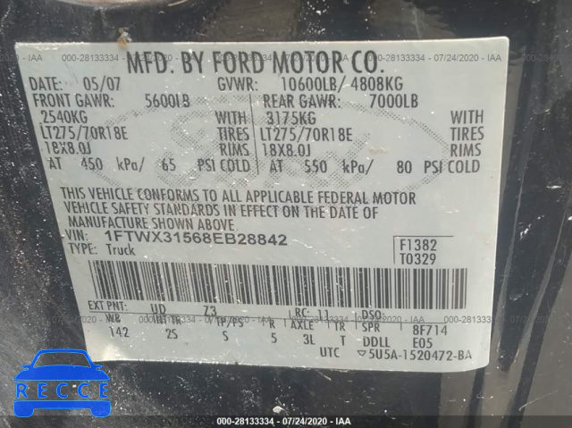 2008 FORD SUPER DUTY F-350 SRW XL/XLT/FX4/LARIAT 1FTWX31568EB28842 image 8